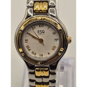 Vintage ESQ Ladies' Stainless Steel Two Tone Watch. New Battery. 6.25"